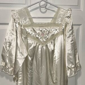 Elise Stevens Vintage Nightgown Creamy White Satin, Lace & Flannel Lined Large
